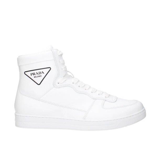 NWT Prada High Top Sneakers White Leather Lace Up Sz 41 - Picture 1 of 10